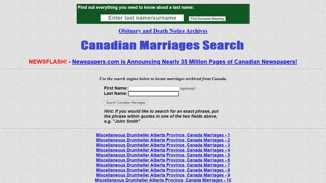 GenLookups.com - Canadian Marriages Search Engine